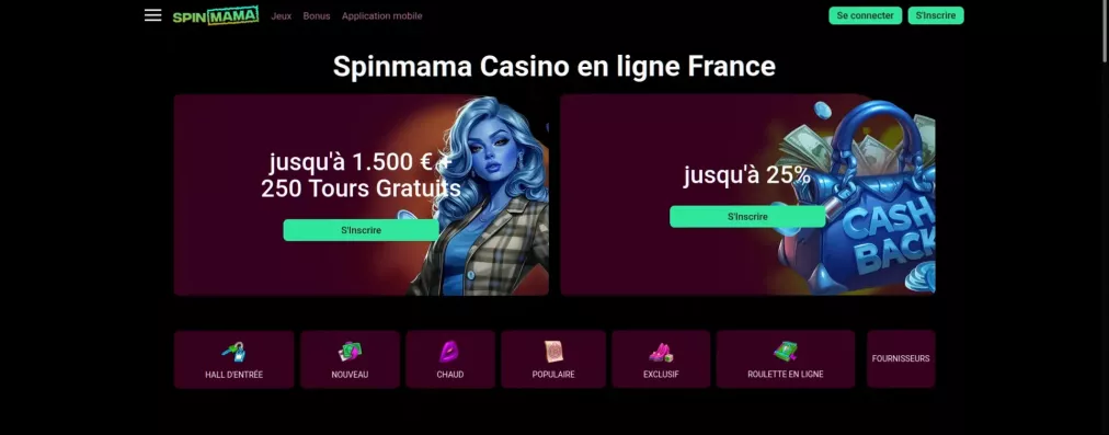 Spinmama Casino - 100% jusqu'à 500€ + 150 Tours Gratuits